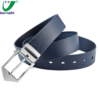 Mens Blue Casual Genuine Leather Belt Brands Man Adjustable Belt for Jeans Pants